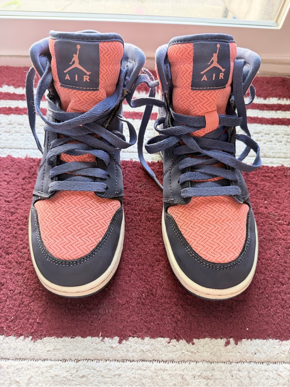 Jordan Kids High-Top Sneakers in Coral Pink and Navy